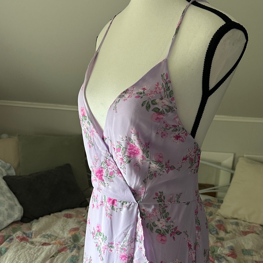 Lulu's Lavender Floral Maxi Dress with Corset Tied Back
